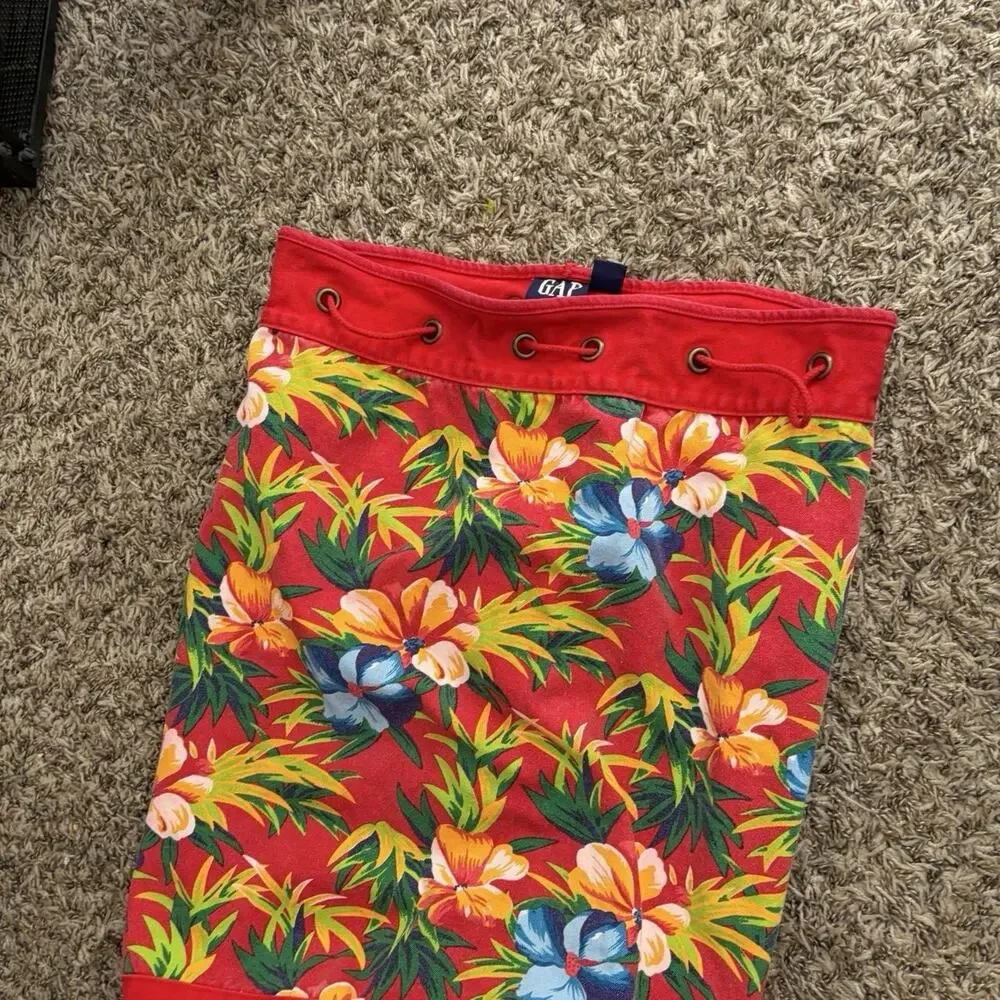 Vintage 90s GAP Floral Cute Large Knapsack Drawstring Retro Hawaiian Duffle Bag